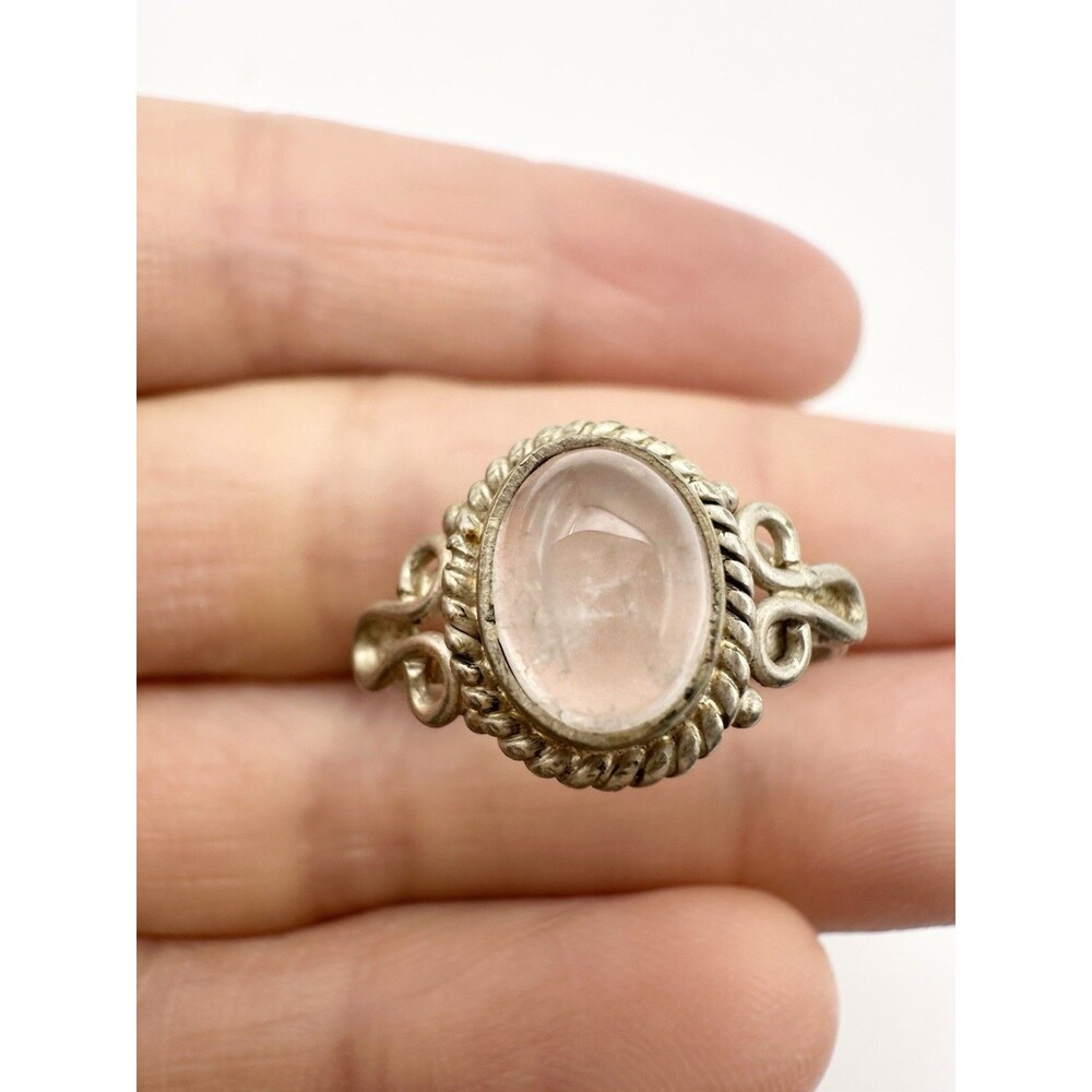 Rose Quartz Cabochon Ring Size 7 Silver Plated